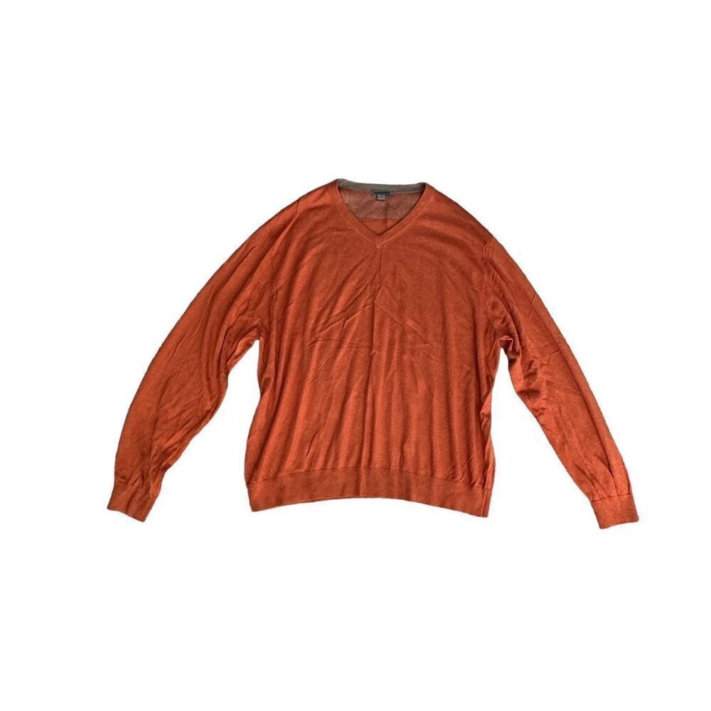 johntson & murphy silk blend orange v neck knit pullover sweater men’s size XXL
